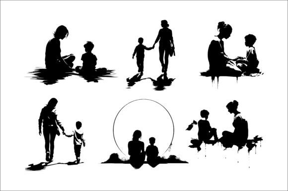 Download Mom and Son Silhouette Vector Clipeart - Son Collection